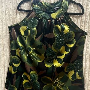 Apt. 9 Green and Yellow Floral Halter Top with Sequins. Silky Soft, Very Pretty